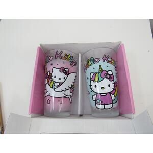 NIB NWT Silver Buffalo Sanrio Hello Kitty Unicorn 16-Ounce Pint Glasses Set of 2
